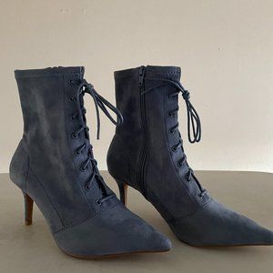 BOOTS SUEDE LACE UP 3" HEEL BLUISH/GRAY SZ US 8 NIB